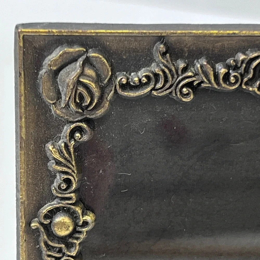 Ornate Baroque Bronze Metal 5x7 Picture Frame Raised Rose Floral Scroll